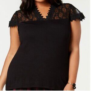 NWT INC International Concepts Plus Size XXL Lace Trim Top Black Whimsygoth